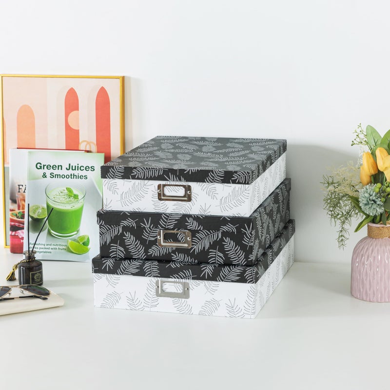 SLPR Decorative Cardboard Storage Boxes With Lids, Set of 3 Black and White Photo Storage for Home DÃ©cor and Organizing, Memory Boxes For Keepsakes, Documents, Scrapbooks, Letter Paper - Image 4